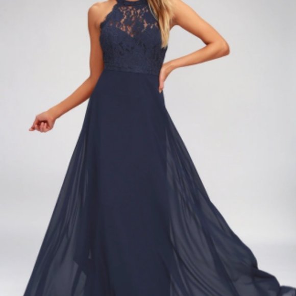 #21 - NWT Dance All Evening Navy Blue Lace Maxi Dress - Picture 2 of 3
